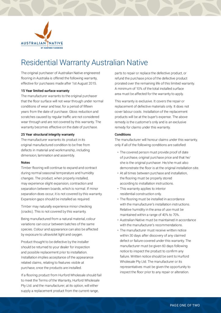 Australian Native Retail Warranty