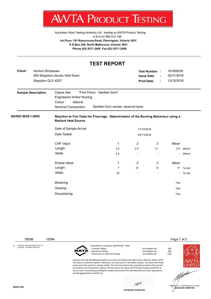 First Floors Spotted Gum Fire Test Report