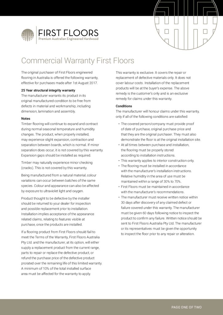 First Floors Commercial Warranty