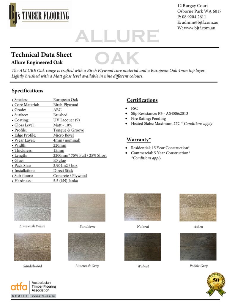 Allure Oak Technical Data Sheet