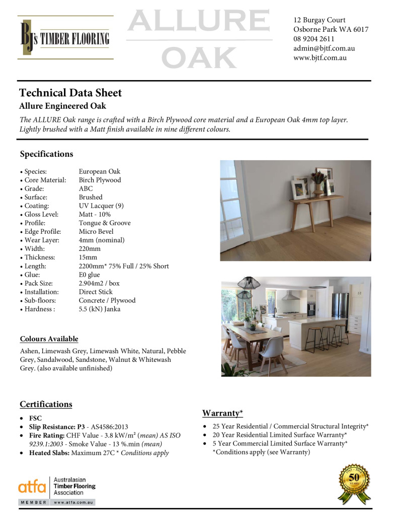 Allure Oak Technical Data Sheet