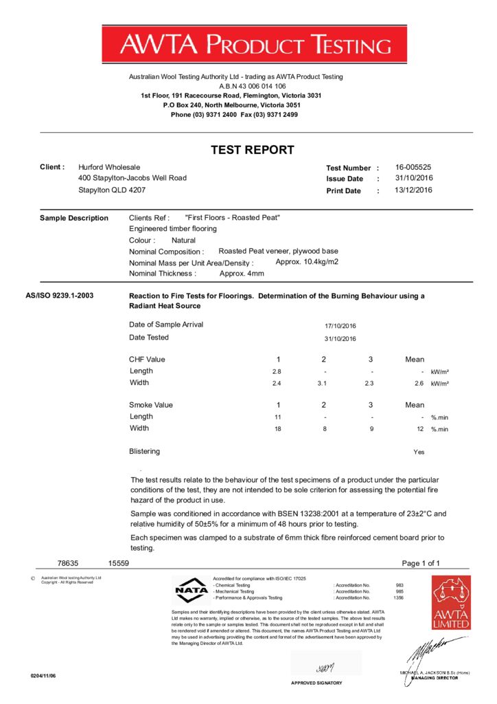First Floors Roasted Peat Fire Test Report
